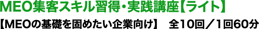 MEO集客スキル習得・実践講座【ライト】【MEOの基礎を固めたい企業向け】　全10回／1回60分
